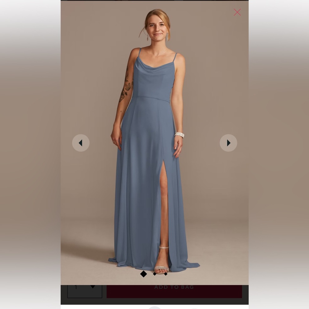 Cowl neck chiffon dress with slit